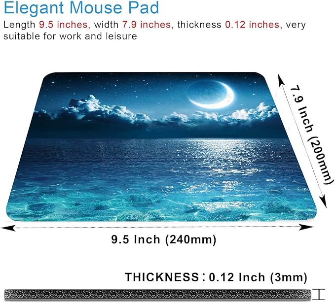 Ocean and Moon Mouse Pad Mouse Pad,Romantic Moon On Sea in Magic Night Mouse Pad,Mouse Mat Square Waterproof Mouse Pad Non-Slip Rubber Base Mousepad for Office Laptop, 9.5"x7.9"x0.12" Inch