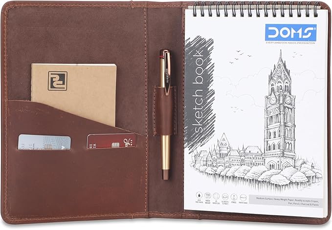 Leather Junior Padfolio for Men Women Business Portfolio Folder Compact 5 x 8 Legal Pad Organizer with Pen Loop Professional Resume Interview Document Holder Padfolio (Tan)