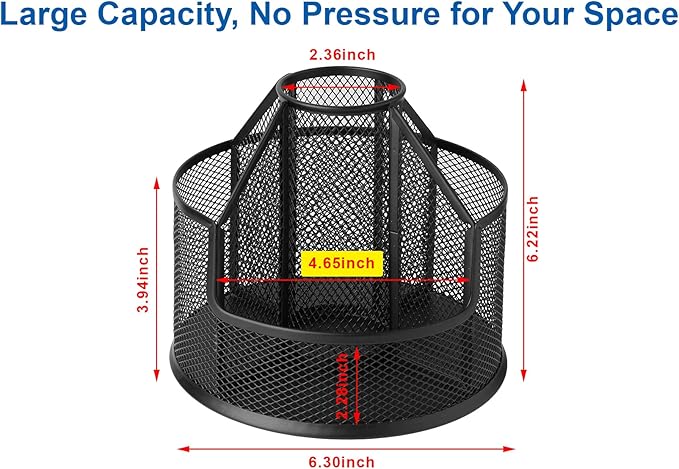 Pencil Holder, Rotating Desk Organizer, Metal Pen Organizer Mesh Pen Holder Office Desk Accessories Cute Office, School, Home,Art Suppliers (Black)