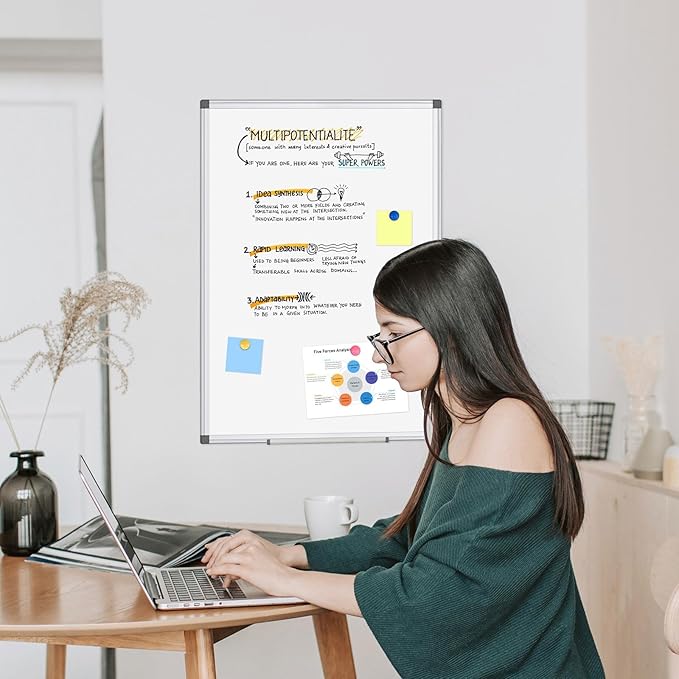 WALGLASS Double-Sided White Board, 24" x 18" Dry Erase Board Magnetic Whiteboard for Wall, Hanging Mounted Whiteboard Silver Aluminium Frame for Home, School, Office, Kitchen