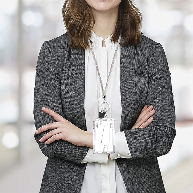 VIQWYIC Retractable ID Badge Holder with Bling Neck Strap Lanyard, Bling Badge Reel with Clear Card Holder for Office Worker Teacher Doctor (Colored)