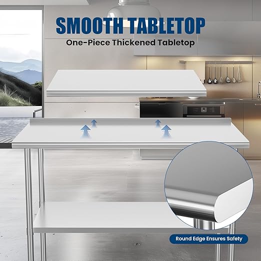 Stainless Steel Table 24 x 48 Inches Metal Prep Table with 2 Adjustable Undershelves & Backsplash, Work Table for Commercial Kitchen, Restaurant, Outdoor & Garage