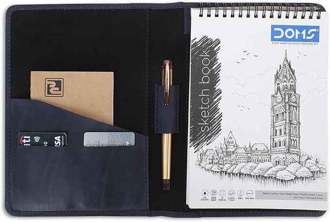 Leather Junior Padfolio for Men Women Business Portfolio Folder Compact 5 x 8 Legal Pad Organizer with Pen Loop Professional Resume Interview Document Holder Padfolio (Blue)