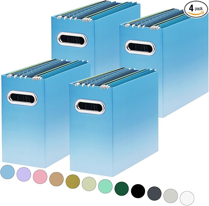 Oterri File Organizer, Small Storage Box, Cardboard File Folder Organizer, Collapsible File Box, Hanging File Organizer for Letter Size, Portable File Box, Only Box (Gradient Light blue,4 Packs)