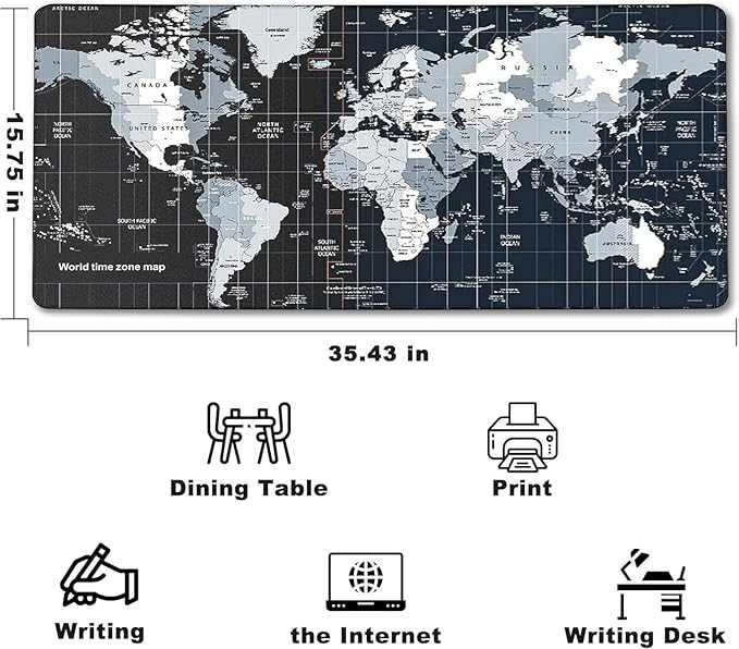 Large Mouse Pad, Desk Mat Large Office Desk Pad Gaming Mouse Pad with Stitched Edges, 35.4" x 15.7" Mousepad with Non-Slip Waterproof Rubber Base for PC Laptop Desk Home Office Accessories, Map