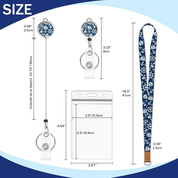 Giancomics Lanyards for Cruise Ships Cards Key, Lanyards with Retractable Badge Reel, Cute Waterproof ID Badge Holder with Lanyard Cruise Essentials Must Haves Zip Card Protector Blue Royal 2 Pack