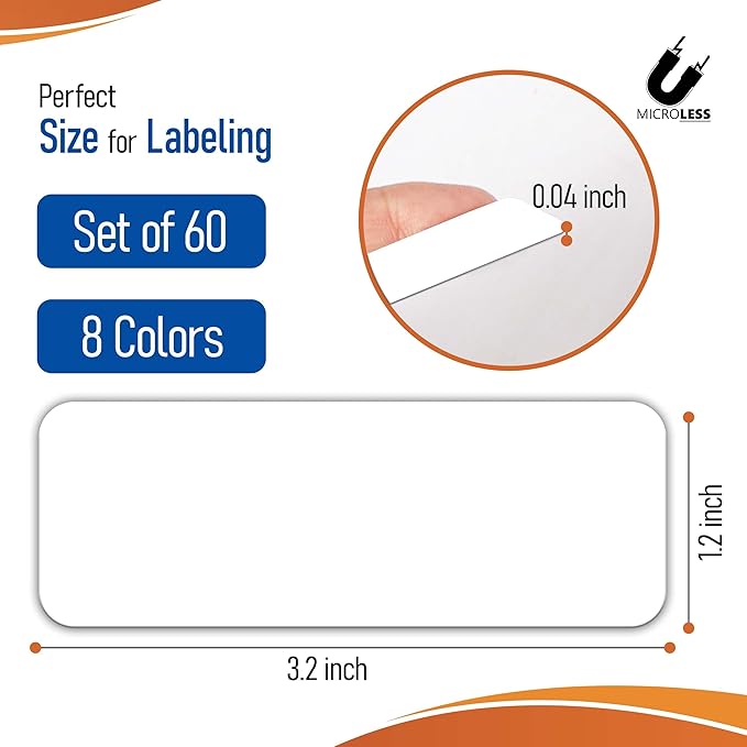 Dry Erase Magnetic Labels 60 Pcs - 3.2x1.2 inches, Best for Classroom, Home, Kitchen, Office & Craft – Reusable Magnetic Dry Erase Labels with Strong Adhesion in White Color