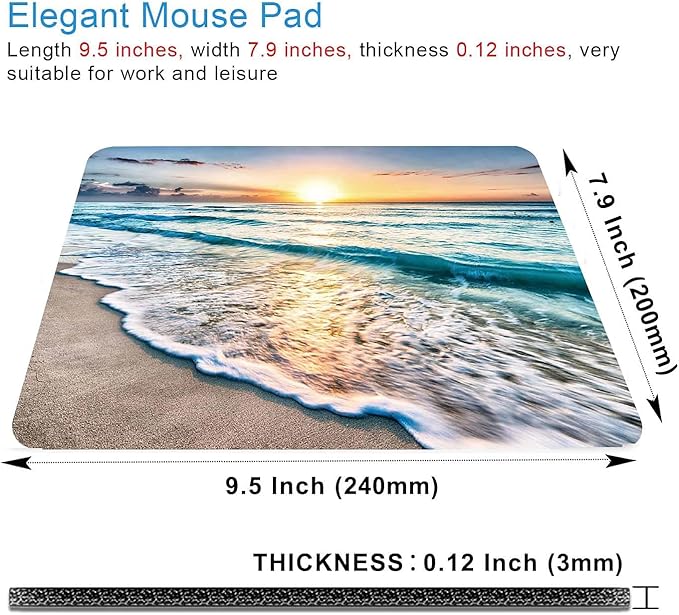 Beach Sunset Mouse Pad,Cute Mouse pad,Custom Small Mouse Pads with Designs,Portable Office Non-Slip Rubber Base Wireless Mouse Pad for Laptop