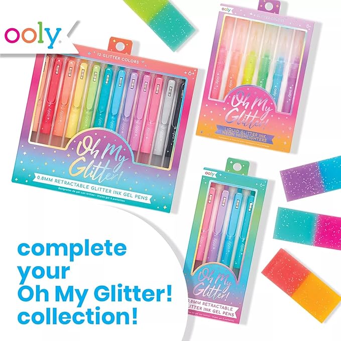 Ooly Oh My Glitter Gel Pens - Easter Activities for Kids, Set of 4 Cute School and Art Supplies for Girls, Planner Pen with Comfort Grip, Ideal Retractable Glitter Pens for Decorations & Office Use