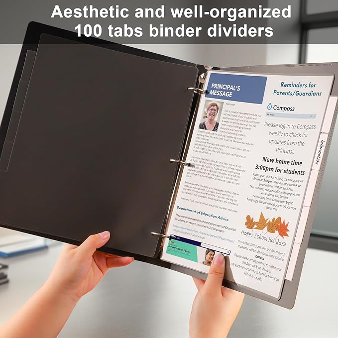 HABGP Binder Dividers with 5-Tabs, Plastic 20 Pack 5 Binder Dividers, 3 Ring Letter Size Black Index Binder, 1/5 Cut, Write & Erase Sheet Protectors, 3 Hole Punch, Total 100 Dividers