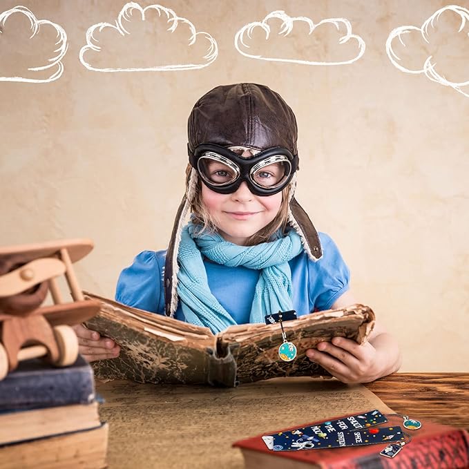 Christmas Space Theme Bookmarks with Metal Charms Planet Rocket Space Ship Theme Bookmarks Inspirational Quotes Bookmarks for Space Christmas Party Favors Gifts Kids Boys Girls Encourage(72 Pieces)