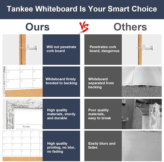 Dry Erase Calendar for Wall, 17"x13" Whiteboard Calendar Cork Board Combo, Magnetic White Board Monthly Calendar with Wood Framed, Hanging Dry Erase Board for Office Kitchen Home Planner Memo