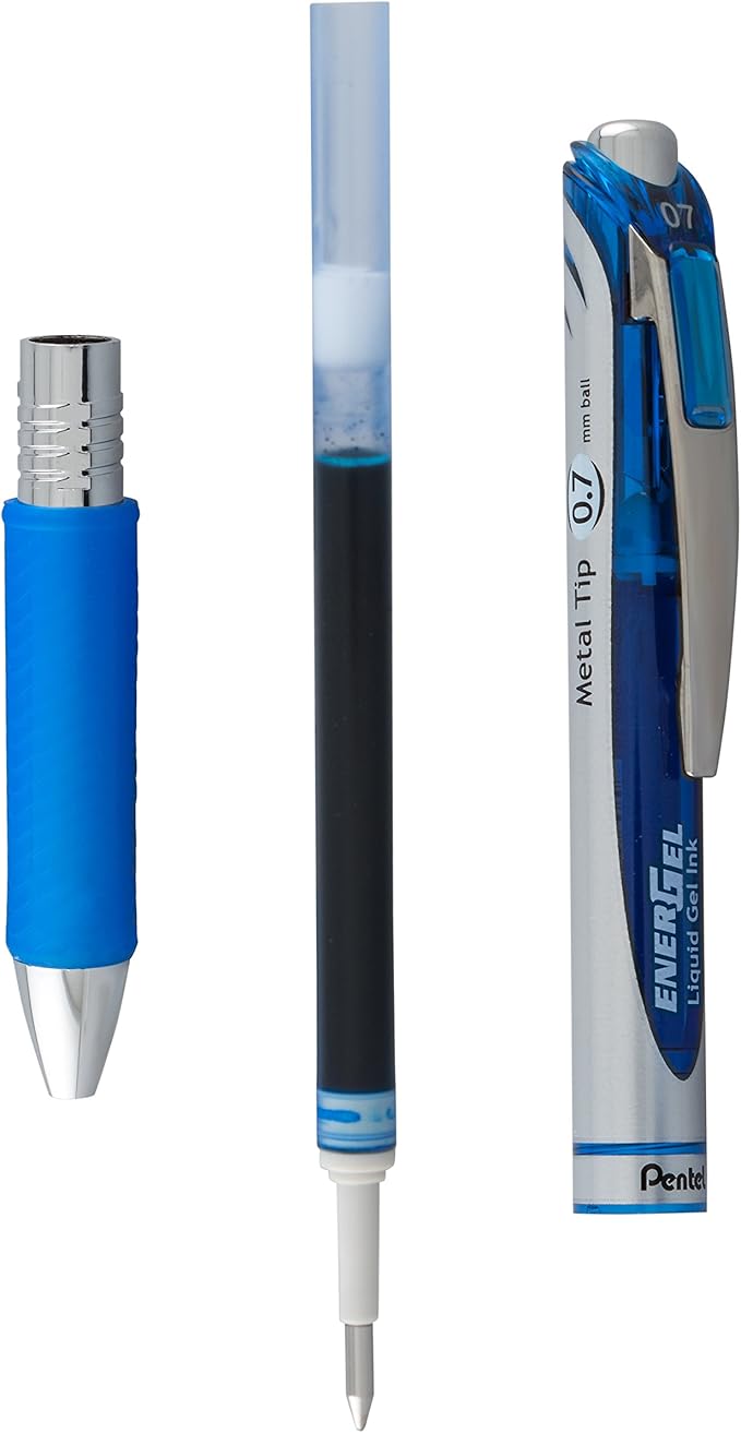 Pentel EnerGel RTX RT Liquid Gel Pen, Med, Metal Tip, 0.7mm, Blue Ink, 12-Pk Window Box of 12 ; Pack of 48