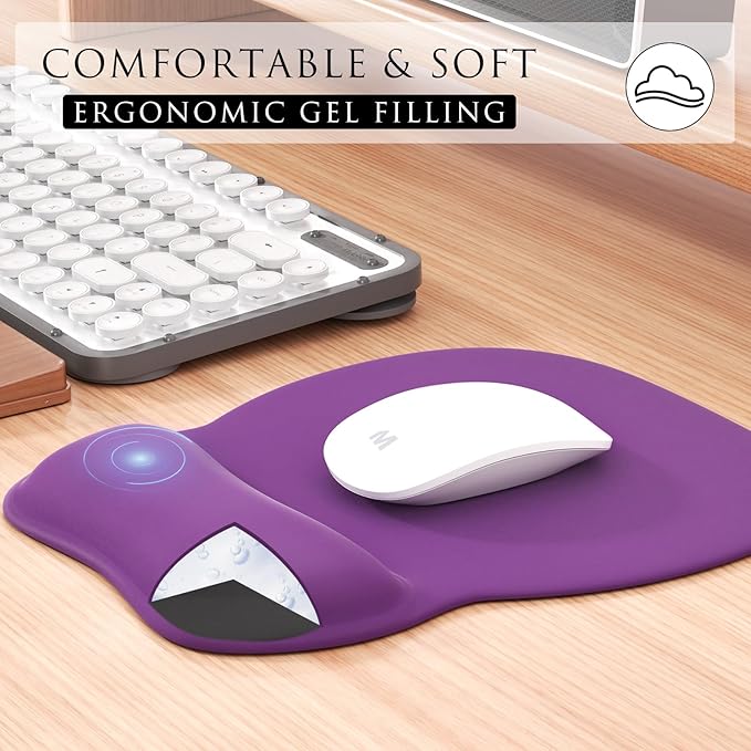 MROCO Ergonomic Mouse Pad with Gel Wrist Rest, Comfortable Mousepad with Smooth Wrist Support Surface and Non-Slip PU Base for Pain Relief, Computer, Laptop, Office & Home, 9.4 x 8.1 in, Violet Purple