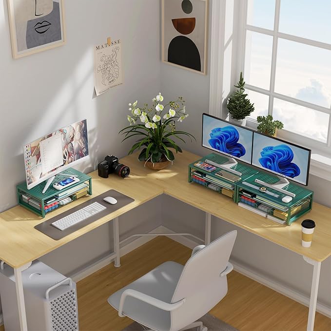 gianotter Computer Monitor Stand Riser, office organizer with Drawer, Office Organizers Storage for Classroom Office Supplies (Dark Green)