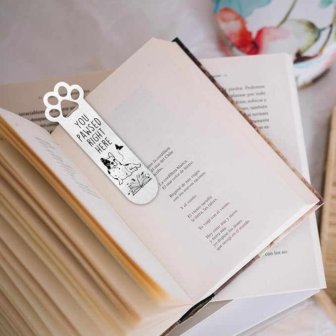 Metal Bookmarks for Reading Women Funny Bookmarks for Book Lovers Gifts Cute Bookmarks for Dog Lovers (MetalSilverDogPaw)