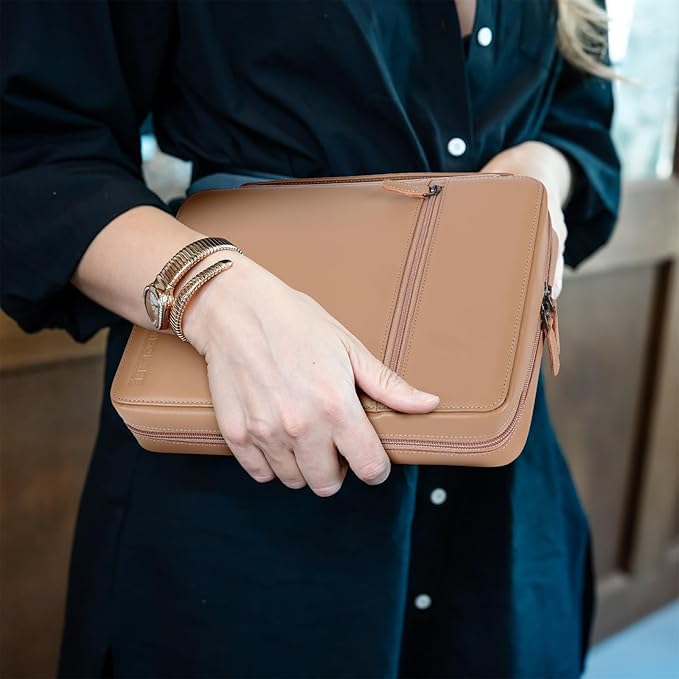 Polare Full Grain Leather Bible Cover Church Bag Bible Protective Book Holder Carrying Case Folder Organizer Portfolio for Men and Women (Almond Brown)