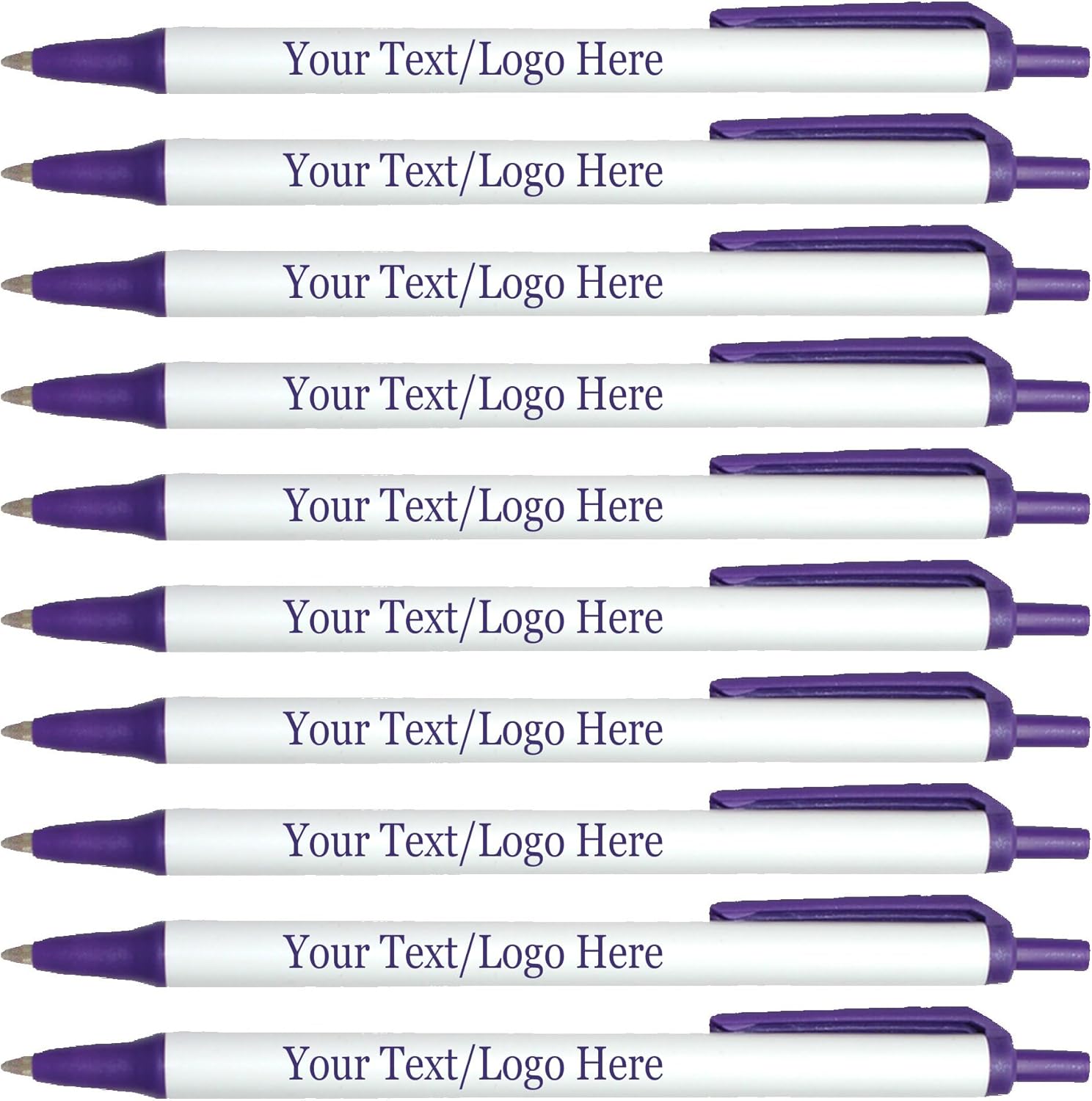 Personalized Click Stick Pens With your Custom Logo or Text-300 Pack Bulk-for Businesses, Parties, and Events, Custom Printed Retractable Slim Ballpoint Pens, Dark Purple, Black Ink