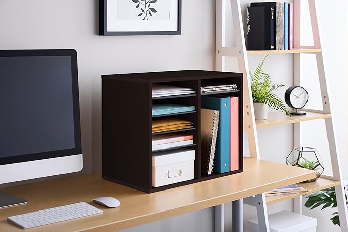Safco Wooden Paper and Mail Organizer for Home Office and Classroom, Adjustable Shelves and Stackable