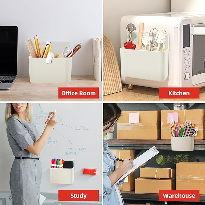 Magnetic Pen Holder,2 Pack Magnetic Dry Erase Marker Holder with Generous Compartments,Strong Magnet Storage Marker Pen Pencil Organizer for Refrigerator,Whiteboard,Locker Accessories