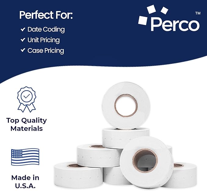 Perco 1 Line White Labels - 32 Rolls, 4 Sleeves, 32,000 Blank Price and Date Gun Labels for Perco 1 Line Price and Date Guns - Made in USA