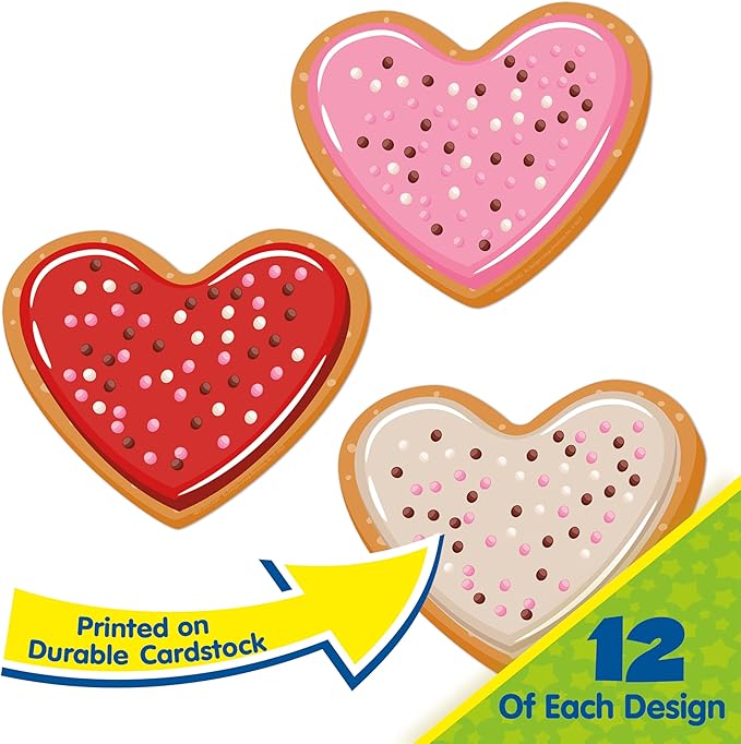 Eureka Valentine's Day Cookies Paper Cut-Out Classroom Decorations for Teachers, 36 Pieces