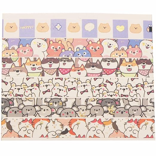 YUBX Cute Pets Washi Tape Set 18 Rolls Skinny Gold Embellishment Decorative Masking Tapes for Arts, DIY Crafts, Journals, Planners, Scrapbook, Wrapping (Puppies) (Puppies)