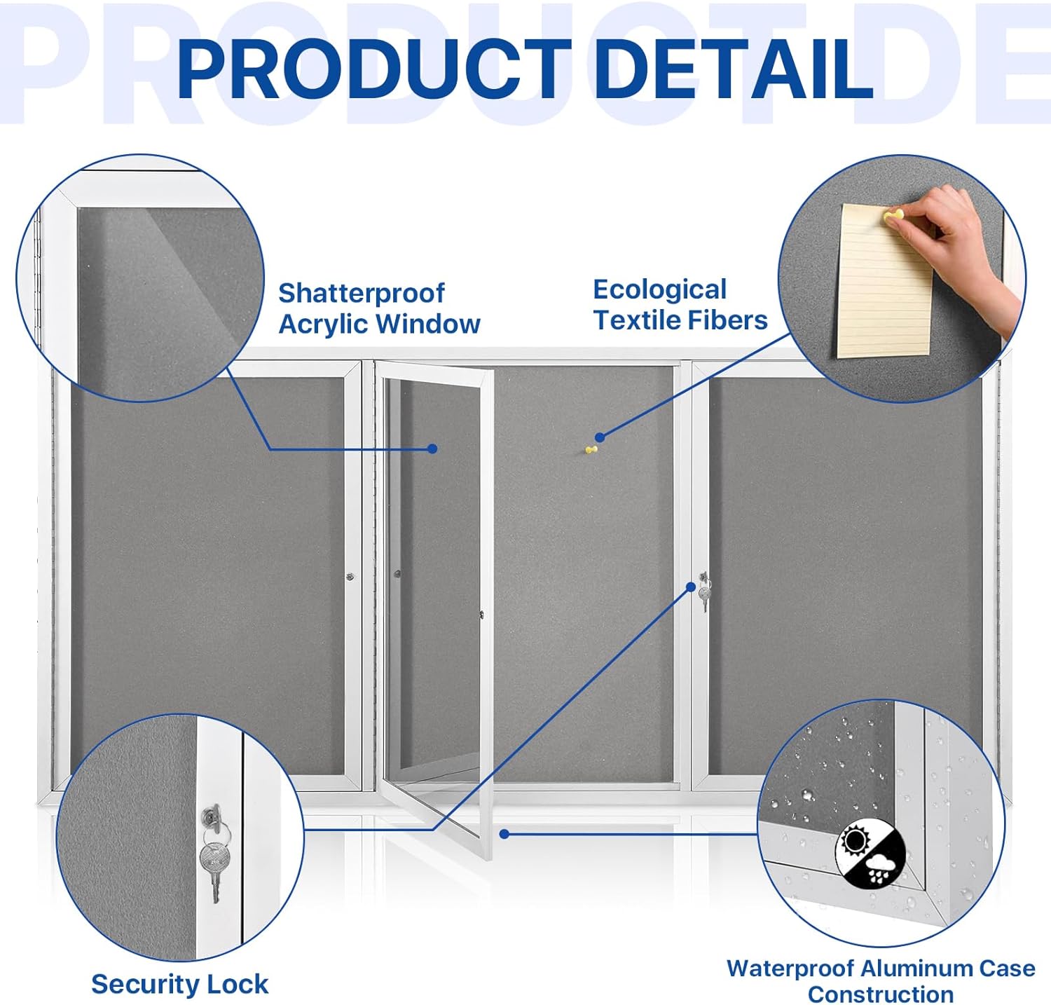 SWANCROWN Outdoor Bulletin Board 94x48in, Enclosed Bulletin Board with Locking Door for Office School Commerce, Grey Felt, Sliver Aluminum Frame