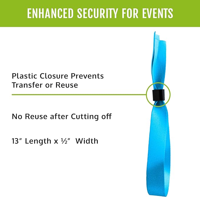 Wristco 100 Blue Cloth Event Wristbands – Plastic Closure to Prevent Transfer or Reuse – Premium-Grade Fabric Bracelets for Party Entry, Summer Camp, VIP Identification, Drink Ticket ID
