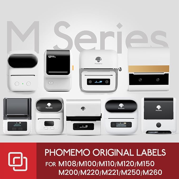 Phomemo [6x100 pcs]Original Labels for M110 M220 M221 M120 M200, 1.97''x3.15'' (50x80mm), 6 Rolls, 100 Label/Roll, Square, White,Self-Adhesive Thermal, for Clothing, Ingredient, Logo, Barcode, Address