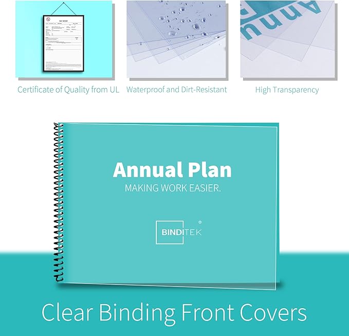 Binditek 100 Pack Binding Covers and Backs Set, 11 x 17 Inches, Including 50 Pcs 10 Mil Clear PVC Binding Covers, 50 Pcs 16 Mil Sand-Textured Polycovers, for Tabloid Size