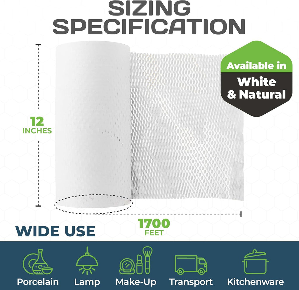 HexaFil Honeycomb Packing Paper - Eco-Friendly, Sustainable Filler for Shipping and Moving, Cushioned Packing Material in Easy Self-Dispenser Box - White, Pallet of 48, 12" x 1700'