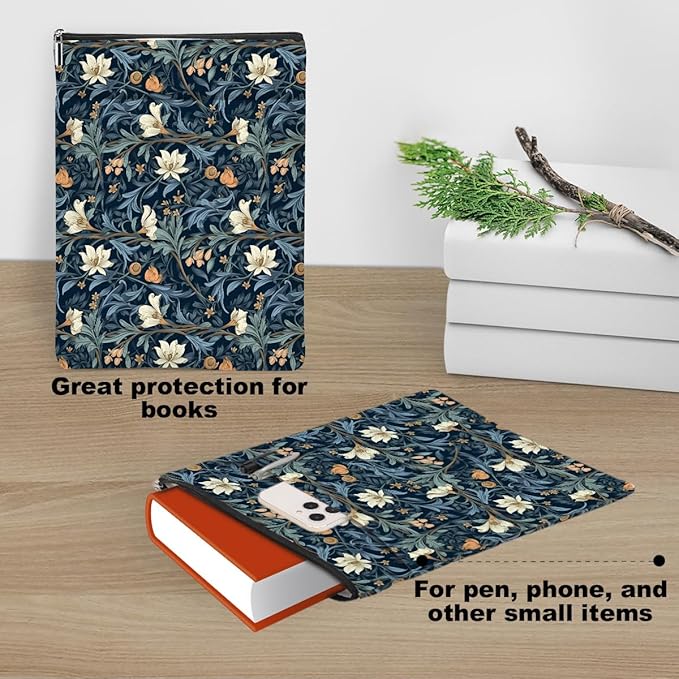 Botanical Book Sleeve, Classic Flower Book Covers for Paperbacks, Floral Book Pouch Book Protector, Book Lovers Gifts for Women Girls Teacher, Book Accessories Book Club Gifts Christmas Birthday Gifts
