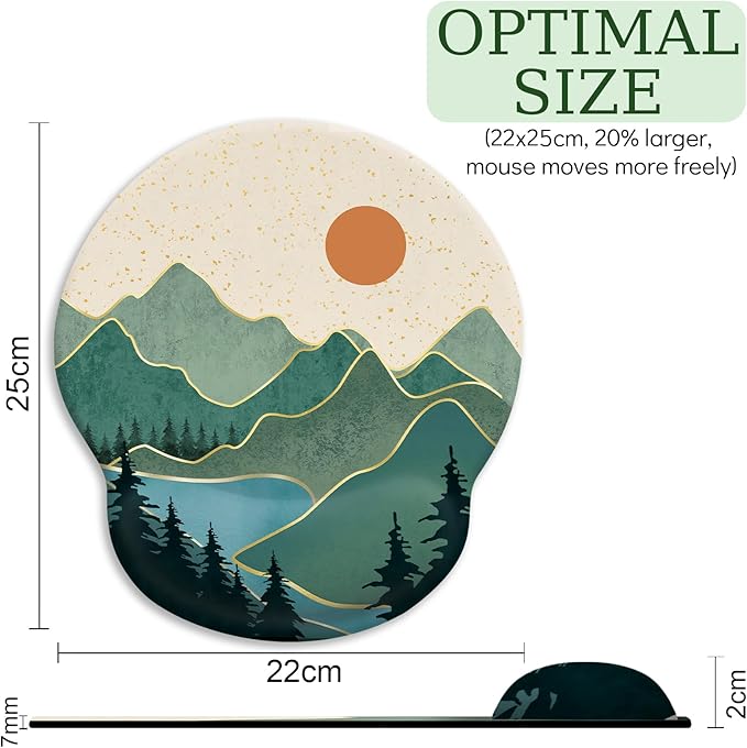 Ergonomic Mouse Pad with Wrist Rest, Sunrise Mountain Mouse Pad Gaming Mousepad with Non-Slip Pain Relief PU Base, Funny Wrist Support Mouse Pad, Cute Office Desk Accessories Decor Supplies