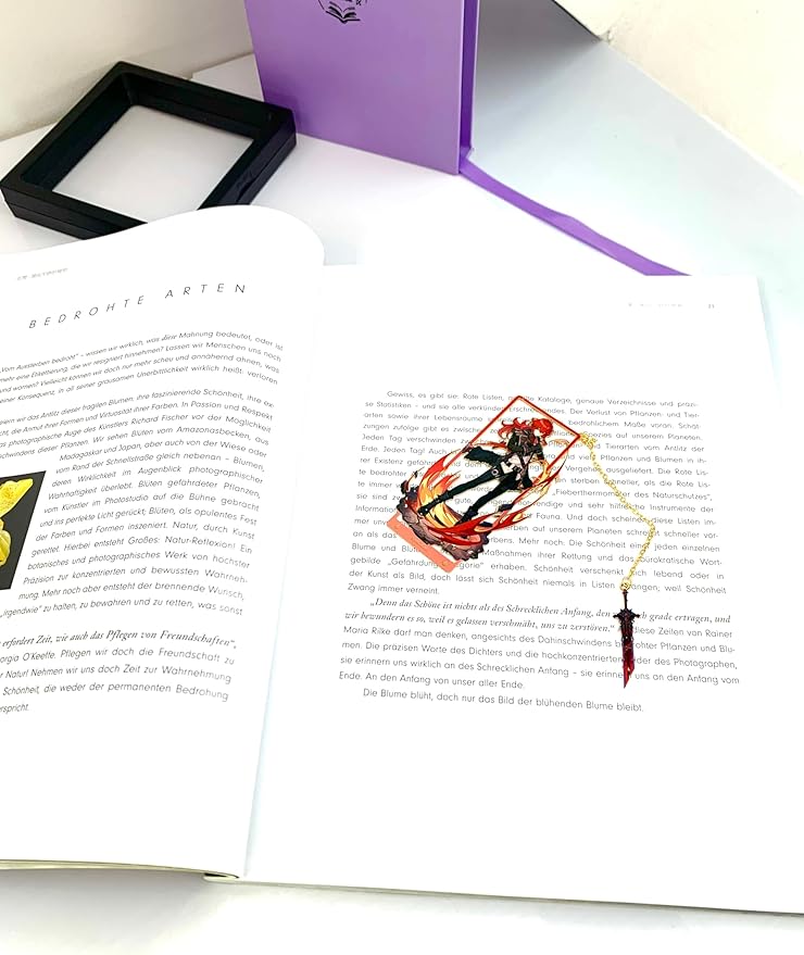 Metal Bookmarks - Genshin Impact Diluc Bookmarks Tabletop Decoration with 3D Display Box - Ideal Gifts for Book Lovers
