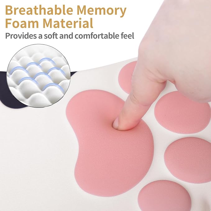 Ergonomic Mouse Pad with Wrist Rest,Cute Cat Paw Mousepad Wrist Support,Comfortable Massage Design Computer Pain Relief Mouse Pad with Non-Slip PU Base for Desk Laptop Gaming,Cow