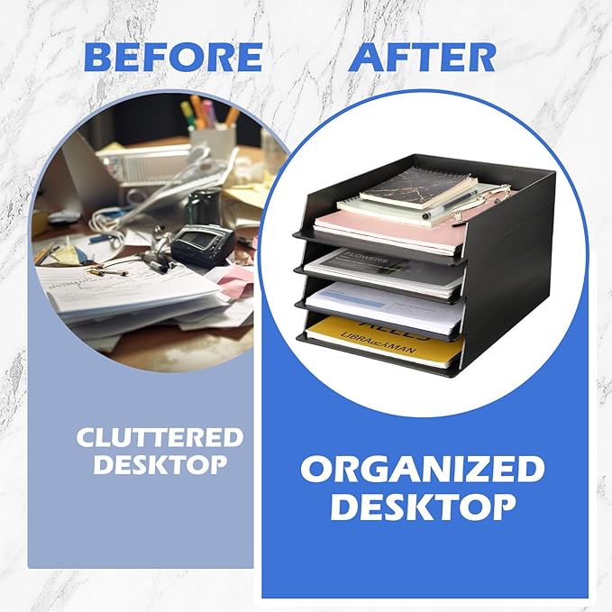 Wenqik 8 Pcs Stackable Paper Trays Rectangular Plastic Desk Tray Holder Desktop Document File Paper Organizer Plastic Storage Letter Tray for Office Classroom, Black