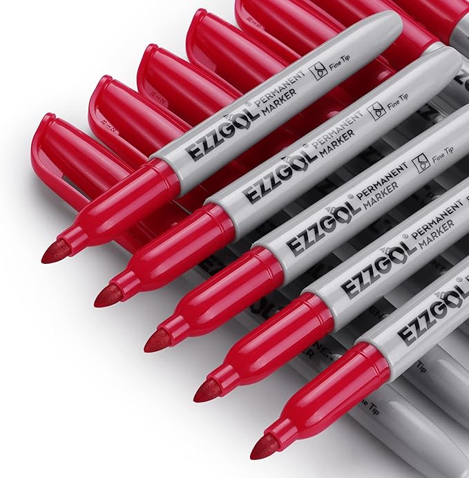 Permanent Markers Bulk, 72 Pack Red Permanent Marker Set, Fine Tip, Waterproof Markers, Premium Smear Proof Pens, Waterproof, Quick Drying, Office Supplies for School, Office, Home