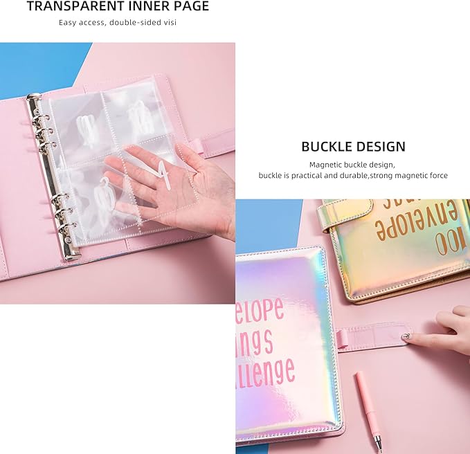 100 Envelopes Challenge Binder Savings Challenges Book, A5 Money Saving Planner Cash Envelope Budget Binder with Erasable Pen, Easy and Fun Way to Save $5,050, 10,000 and $500 (Dazzle Silver)