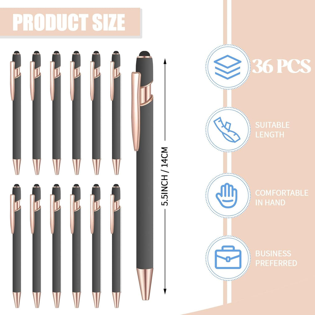 36 Pcs Blue Ink Ballpoint Pen with Stylus 2 in 1 Ballpoint Pen for Touch Screens School Office Coworkers (Gray Rose Gold)