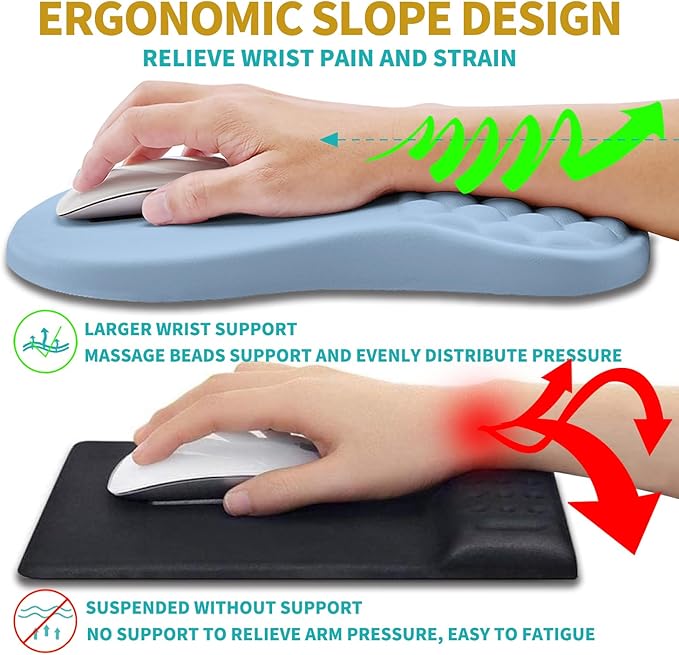 Hokafenle 2 in 1 Ergonomic Mouse Pad Wrist Support & Wrist Rest for Computer Keyboard Set, with Relieve Carpal Tunnel Pain Massage Bulge and Full Memory Gel Design (2In1 Set, Lake Blue)