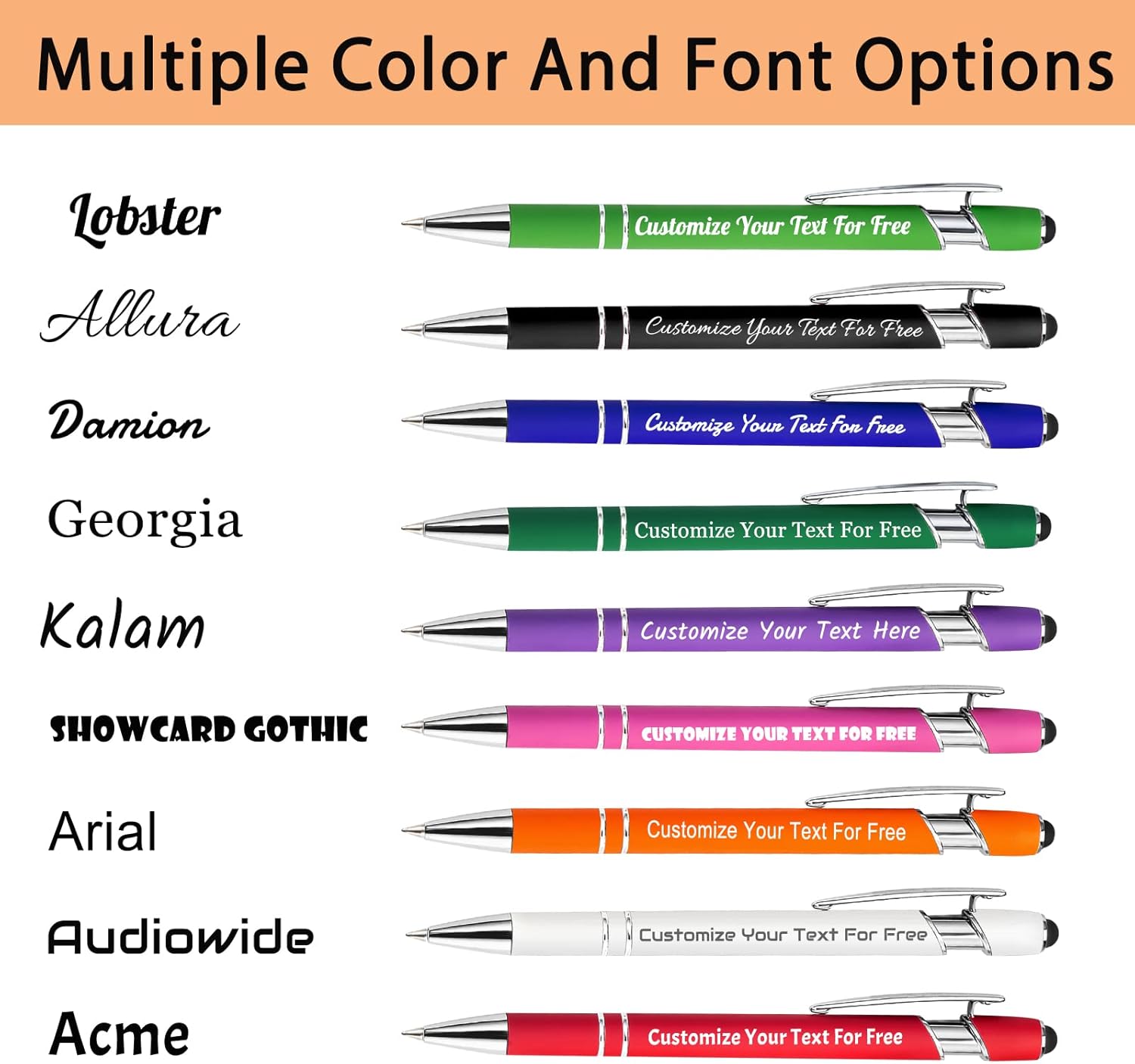 Max 500 Pcs Personalized Pens Bulk, Custom Pens with Free Engraving, Customized Stylus Tip Ballpoint Pen with Your Name Massage Text for School Office Business Graduation Anniversaries-100 Packs