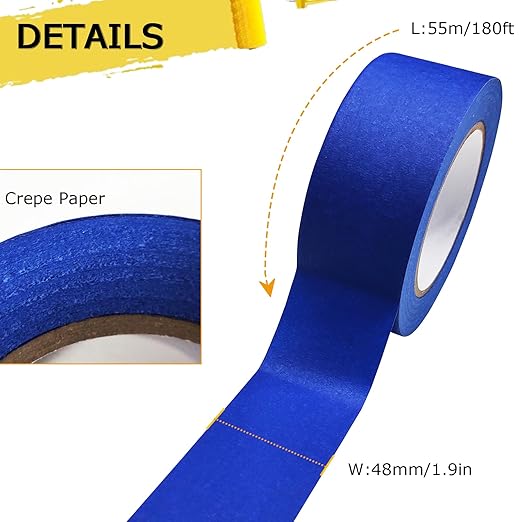 6 Rolls Masking Tape, Blue Painters Tape, Artist Painter's Painting Paper Tape for Multi-Purpose Wall Paint, DIY Crafts & Arts, Scrapbooking, Decoration, Labeling, Edge Finishing (1.88Inch x 60.1Yard)