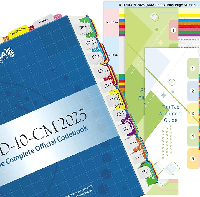 Index Tabs for ICD-10-CM 2025 The Complete Official Codebook-AMA Version, Complete Book Tabs Set to Index All Important Parts, Laminated Durable with Blank Tabs & Page Numbers (Book Not Included)