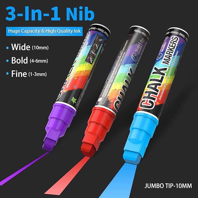 Window Chalk Markers for Cars Washable: 8 Colors Jumbo Liquid Chalk Marker with 10mm Thick Tips, Big Chalkboard Markers, Car Window Paint Markers Pen for Glass, Auto, Bistro, Mirror, Poster, Business