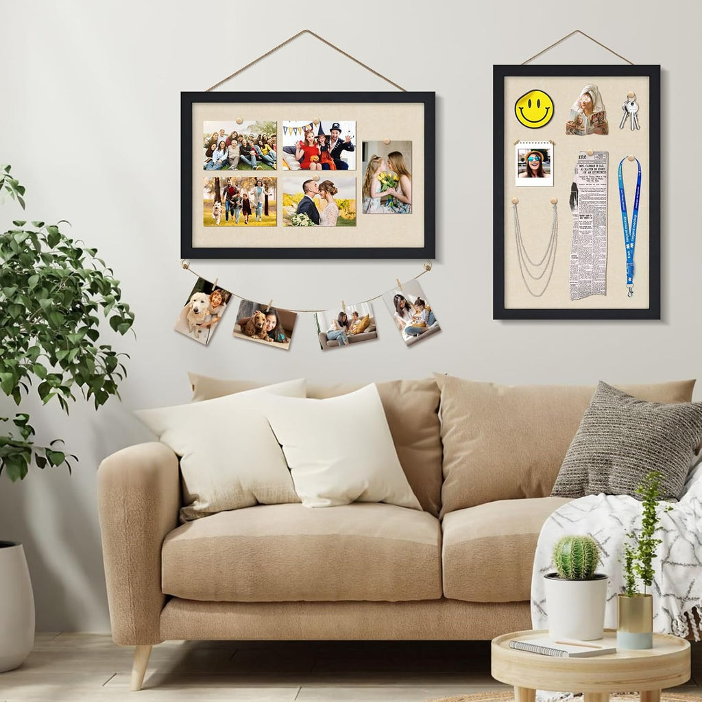 Egofine Cork Board Bulletin Board with Linen, 16x11 Wood Frame Pin Board Wall Decor, 2 Pack Cork Boards for Walls, Hanging Horizontal or Vertically for Office Home Decor School Kitchen, Black