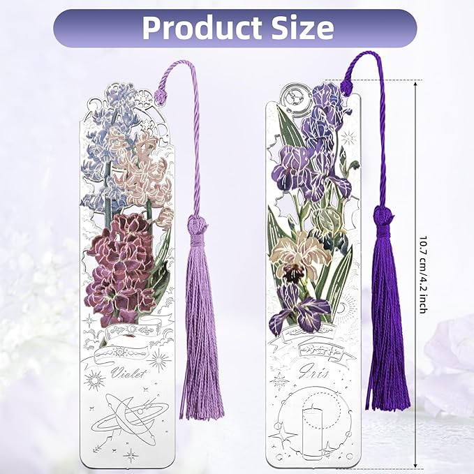 2 PCS Metal Bookmarks with Tassel, Iris, Violet Bookmark, Pretty Bookmarks for Women, Very Beautiful Bookmark, Metal Bookmarks Gifts, Graduation Gift(062-3)