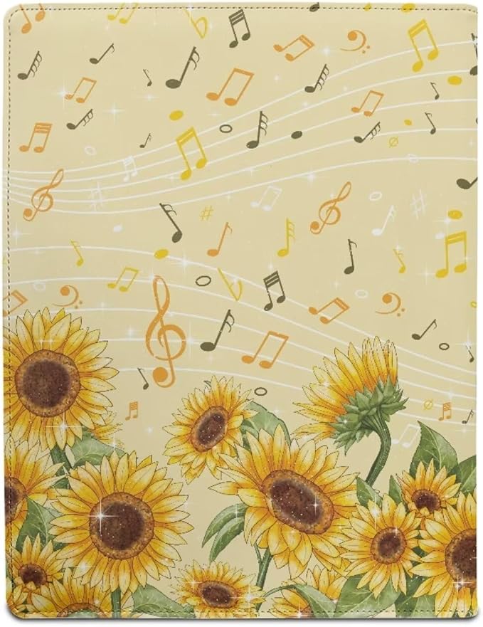 Cozeyat Sunflowers Padfolio for Women Musical Note Design PU Leather Portfolio Folder for Documents, File Folders Letter Size Portfolio Binder for Job Work Office