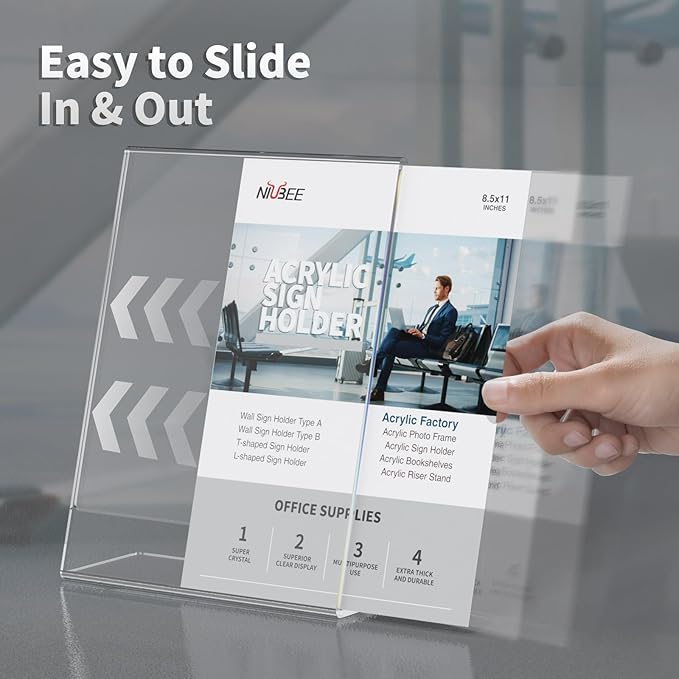 NIUBEE Slanted Back Acrylic Sign Holder 8.5 x 11 Inches, Clear Plastic Sign Holder Paper Display Table Stand for Office, Store, Restaurant (3 Pack)