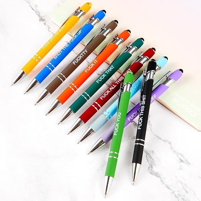 10PCS Funny Multicolored Ballpoint Pens with Complaining Quotes and Touch Screen Function Office Gifts Negative Passive Ballpoint Pens